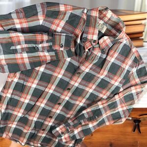 J.Crew Button Down Shirt Men S Plaid 2-Ply Cotton Long Sleeve Orange Grey Work